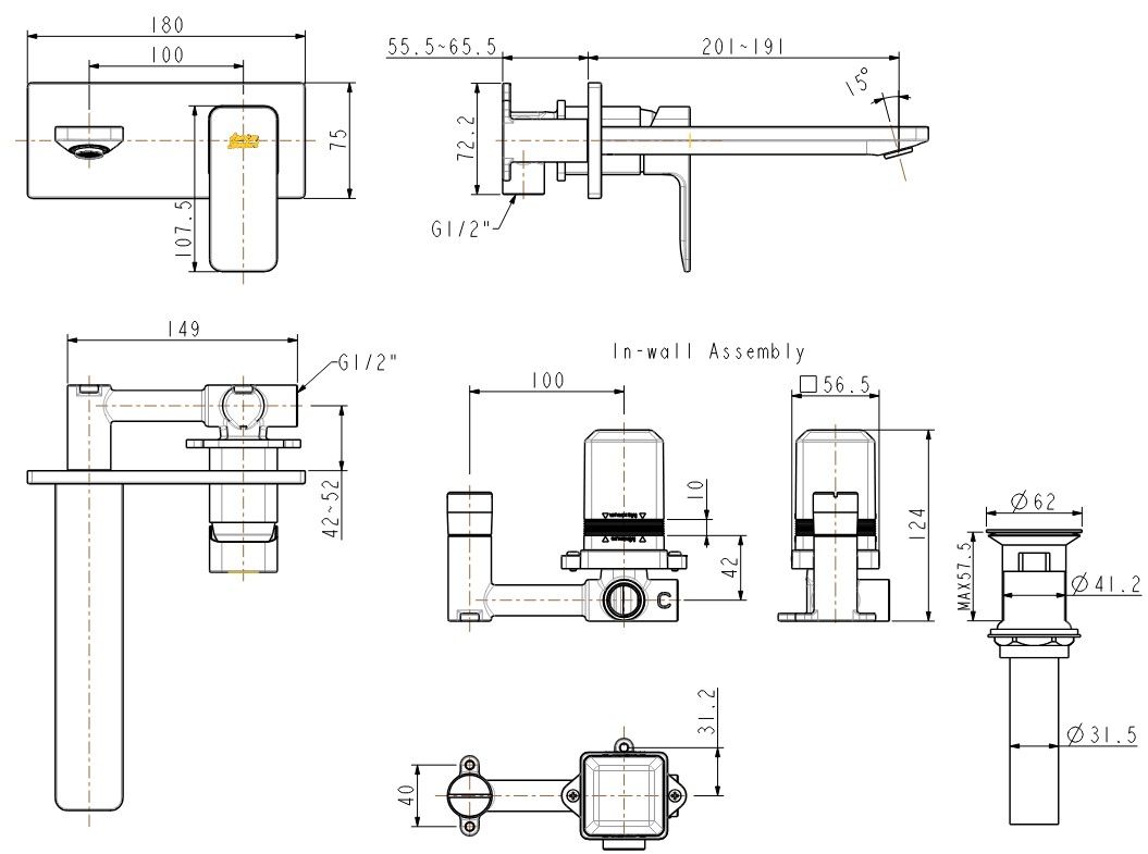 Vòi Lavabo Gắn Tường American Standard WF-1304WS (WF1304WS) Vàng Hồng
