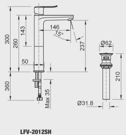 Vòi Lavabo Inax LFV-2012SH (LFV2012SH) Đặt Bàn Cổ Cao