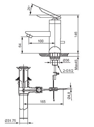Vòi Lavabo Inax LFV-4001S (LFV4001S) Nóng Lạnh Chậu 3 Lỗ
