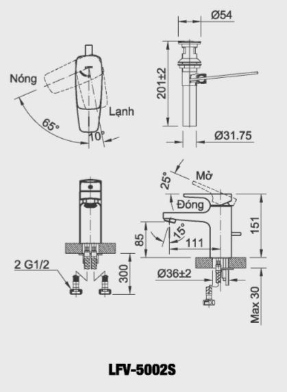 Vòi Lavabo Inax LFV-5002S (LFV5002S) Nóng lạnh Ecohandle