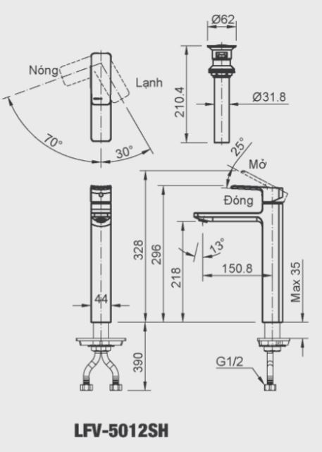 Vòi Lavabo Inax LFV-5012SH (LFV5012SH) Đặt Bàn Nóng Lạnh