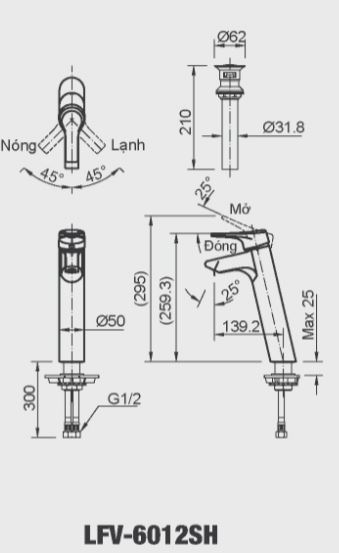 Vòi Lavabo Inax LFV-6012SH (LFV6012SH) Đặt Bàn Nóng Lạnh