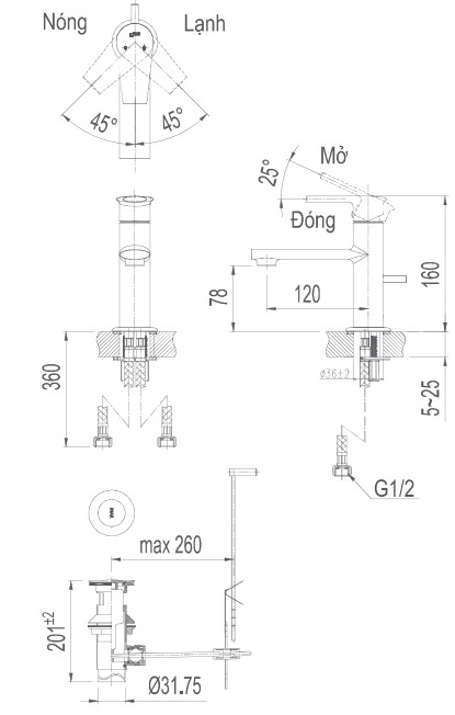 Vòi Lavabo Inax LFV-7102S (LFV7102S) Nóng Lạnh