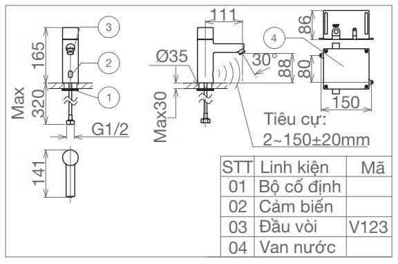 Vòi Lavabo Viglacera VG1023 Cảm Ứng Pin