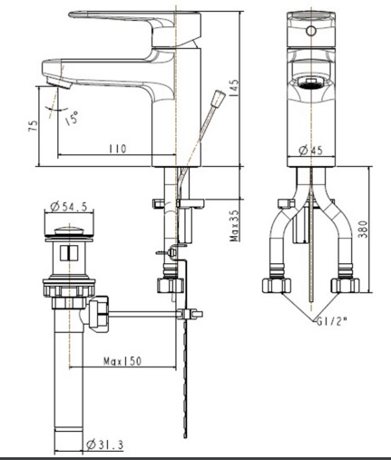 Vòi Rửa Lavabo American Standard WF-B201 (WFB201) Slimplica Nóng Lạnh