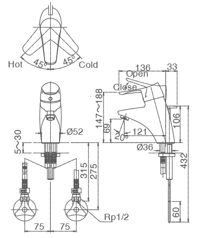 Vòi Rửa Nóng Lạnh Lavabo Inax LFV-5102S (LFV-5102S)