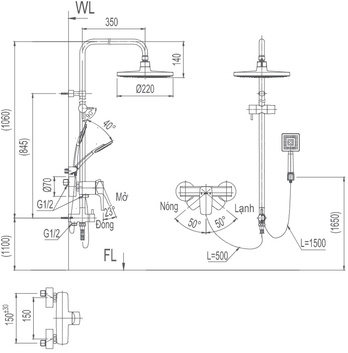 Vòi Sen Cây Inax BFV-50S-5C (BFV50S) Nóng Lạnh