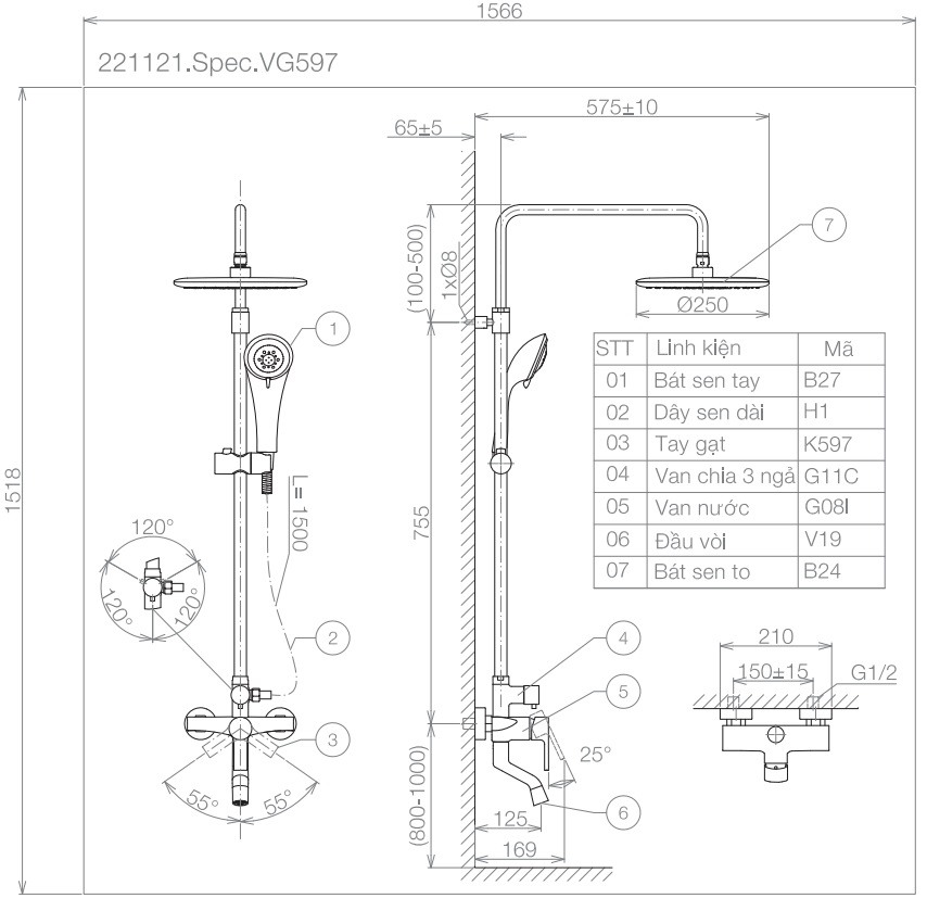 Vòi Sen Cây Viglacera VG597 Nóng Lạnh