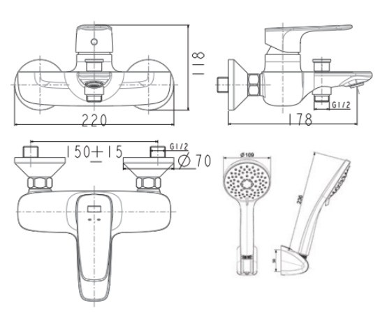 Vòi Sen Nóng Lạnh American Standard WF-1711NHG Signature Màu Xám Bóng