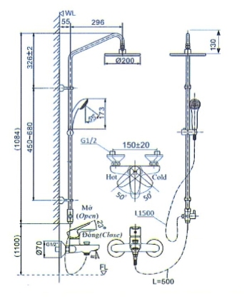 Vòi Sen Tắm Cây Inax BFV-1115S-1C (BFV1115S1C) Nóng Lạnh