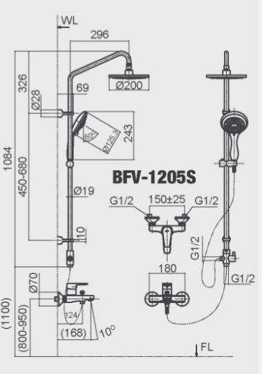 Vòi Sen Tắm Cây Inax BFV-1205S (BFV1205S) Nóng Lạnh