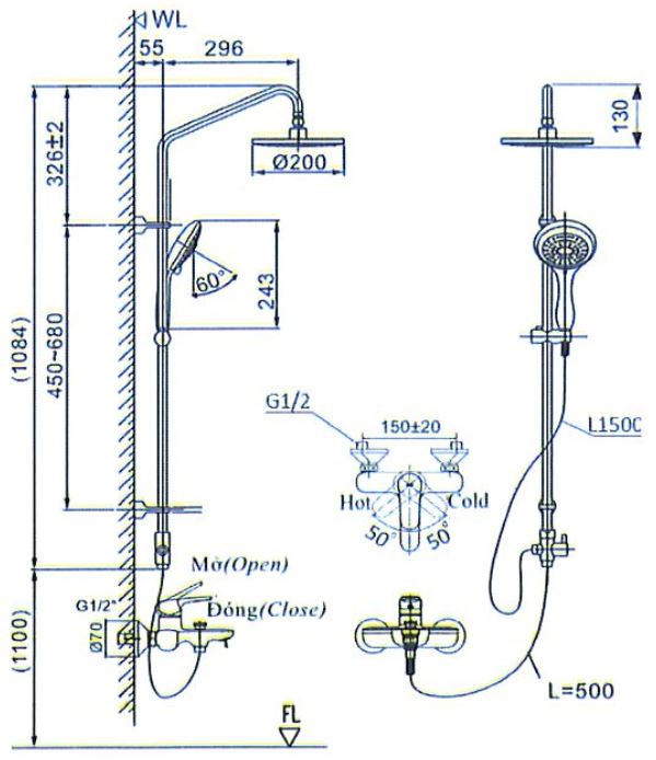 Vòi Sen Tắm Cây Inax BFV-1405S (BFV1405S) Nóng Lạnh