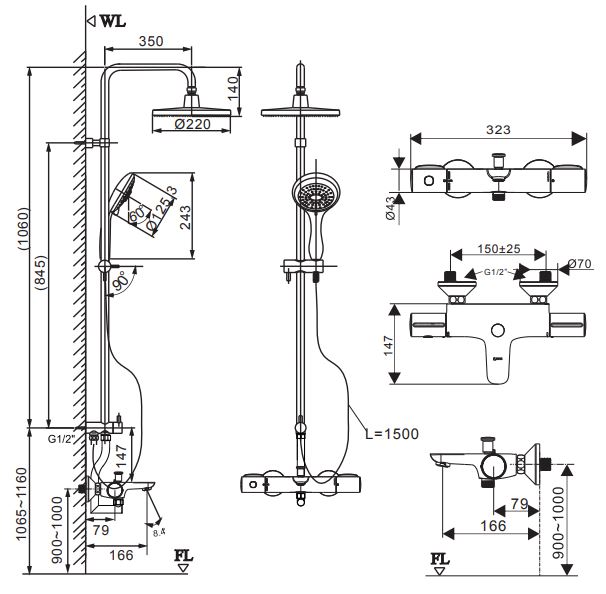 Vòi Sen Tắm Cây Inax BFV-3415T-7C (BFV3415T7C) nhiệt độ