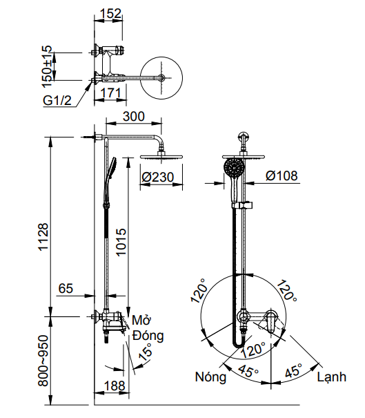 Vòi Sen Tắm Cây Inax BFV-915S (BFV915S) Nóng Lạnh