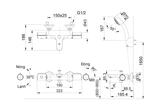 Vòi Sen Tắm Inax BFV-3413T-7C (BFV3413T7C) Nhiệt Độ Cao Cấp