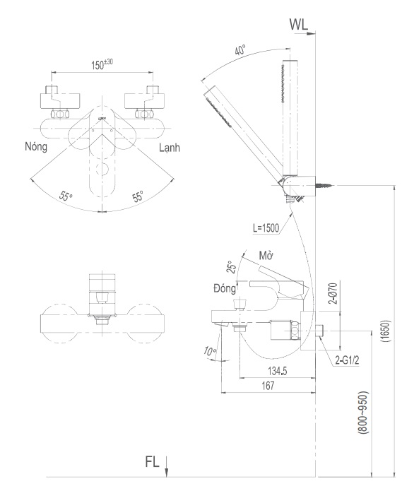 Vòi Sen Tắm Inax BFV-6003S (BFV6003S) Nóng Lạnh